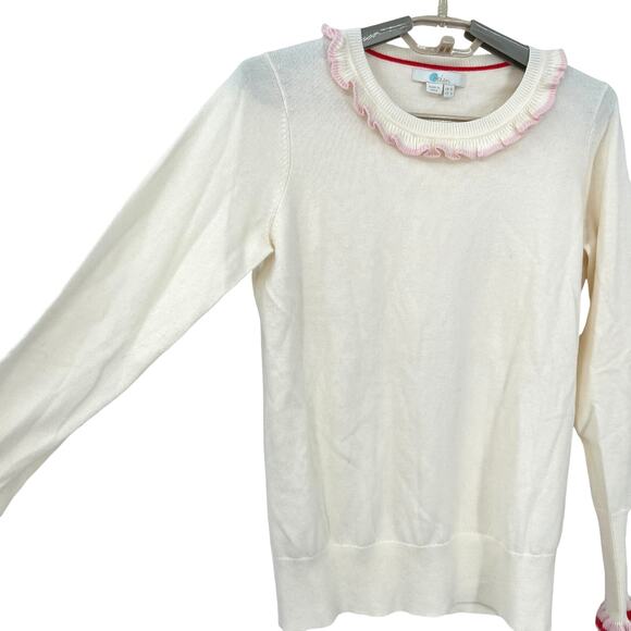 Boden Bernadette Wool Cotton Ruffle Neck Sleeves Cream Sweater Size 6 New - Picture 2 of 6